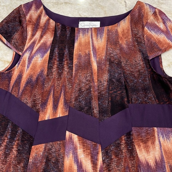 NEW Jessica Simpson Cap‎ Sleeve Baby Doll Dress Purple & Gold Size Small - Picture 5 of 10